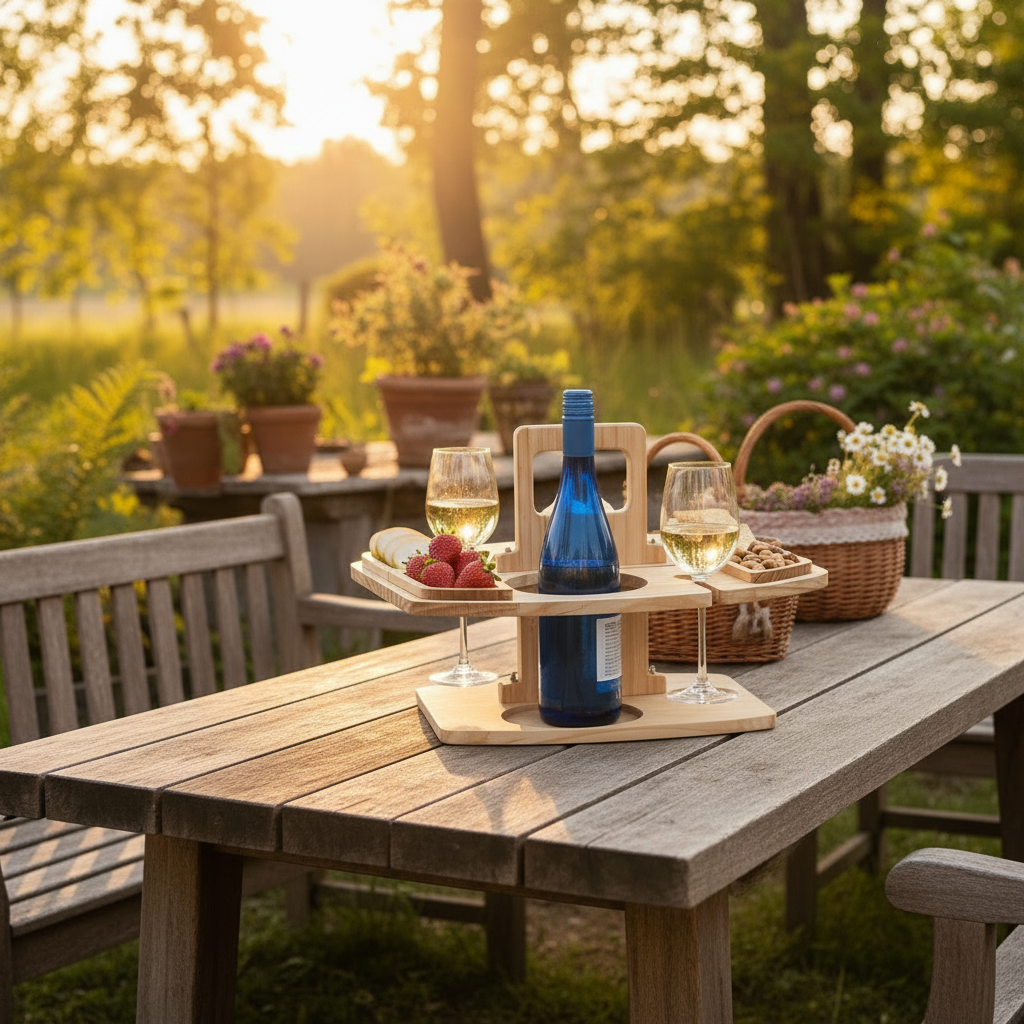 COUNTRYPLATE – Picknicktisch aus Holz mit geteilten Fächern für besondere Weinmomente