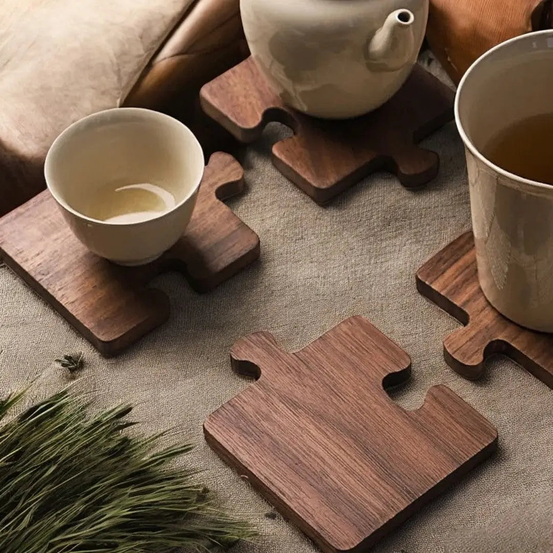 PuzzleUntersetzer - Kreative Walnussholz Deko für Tisch