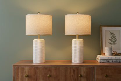 Keramiktischlampe im Retro Stil – Stoffschirm & warmes Licht für stilvolles Wohnen