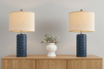 Keramiktischlampe im Retro Stil – Stoffschirm & warmes Licht für stilvolles Wohnen
