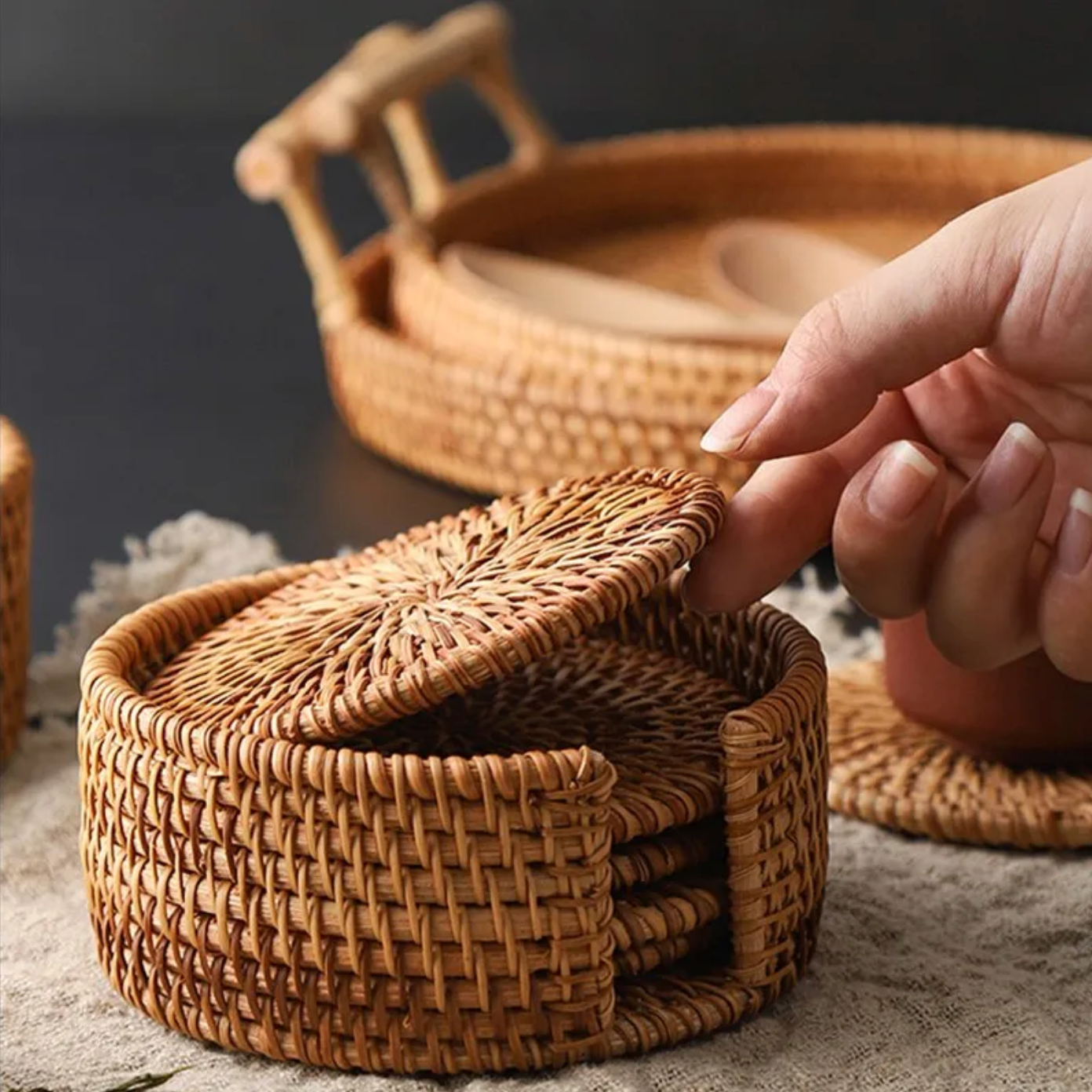 BambusUntersetzer - Rustikales Rattan Set für den Tisch