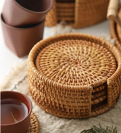 BambusUntersetzer - Rustikales Rattan Set für den Tisch