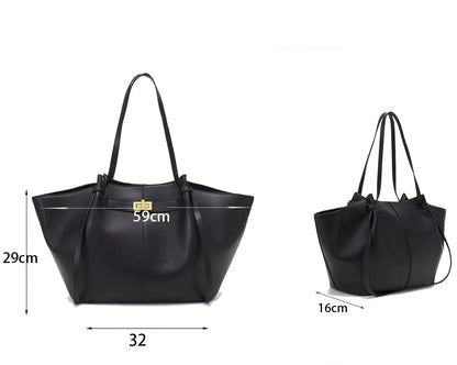 LYRA – Große Handtasche aus schwarzem PU-Leder