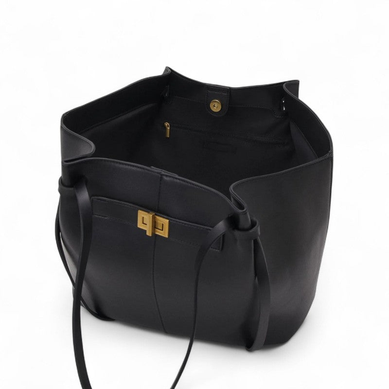 LYRA – Große Handtasche aus schwarzem PU-Leder
