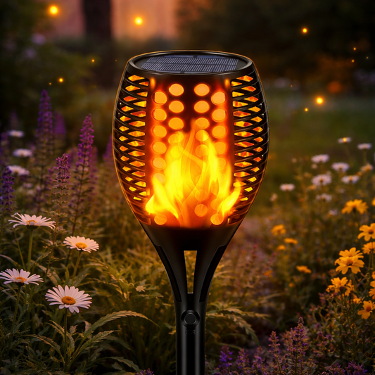 SonnenFlamme – Solar-Gartenfackel mit Flackerndem LED-Flammeneffekt
