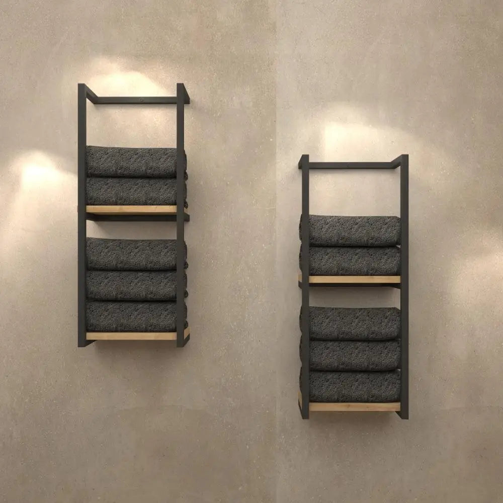 Zweistöckiges Badezimmerregal - Natürliches Holzdesign