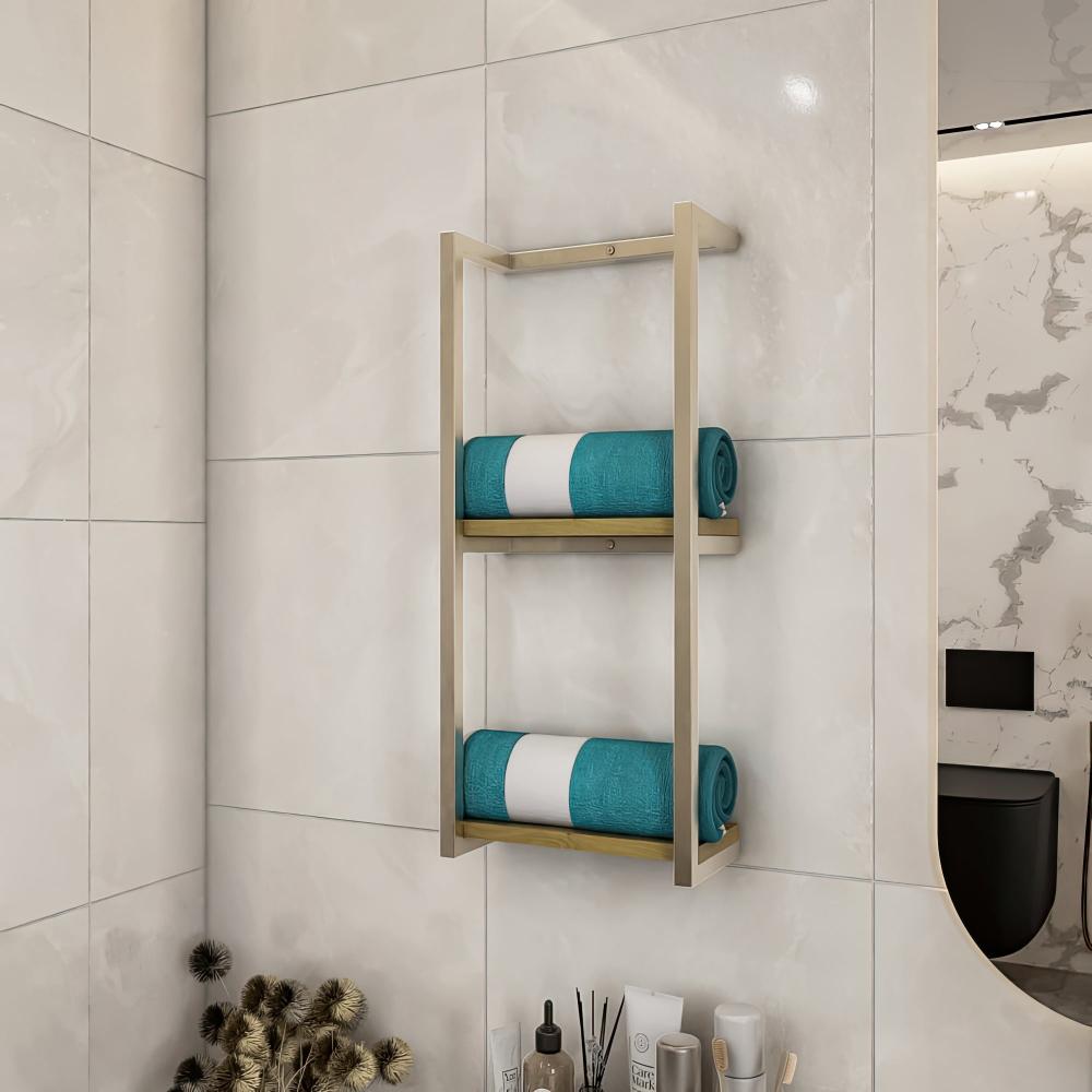 Zweistöckiges Badezimmerregal - Natürliches Holzdesign