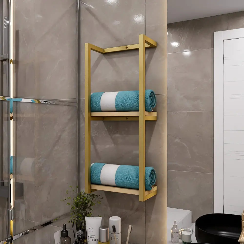 Zweistöckiges Badezimmerregal - Natürliches Holzdesign