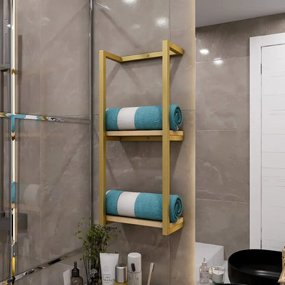 Zweistöckiges Badezimmerregal - Natürliches Holzdesign