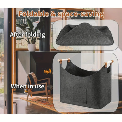 Woodora – Faltbarer Holzkorb mit integrierten Holzgriffen und Lederdetails