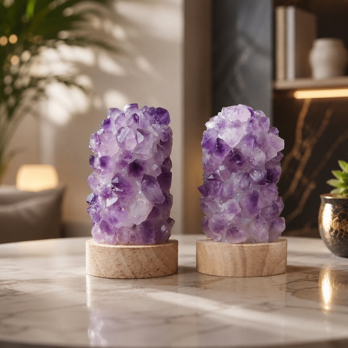Gemvoria – LED-Kristalllampe mit Amethyst und zwei Lichtfarben