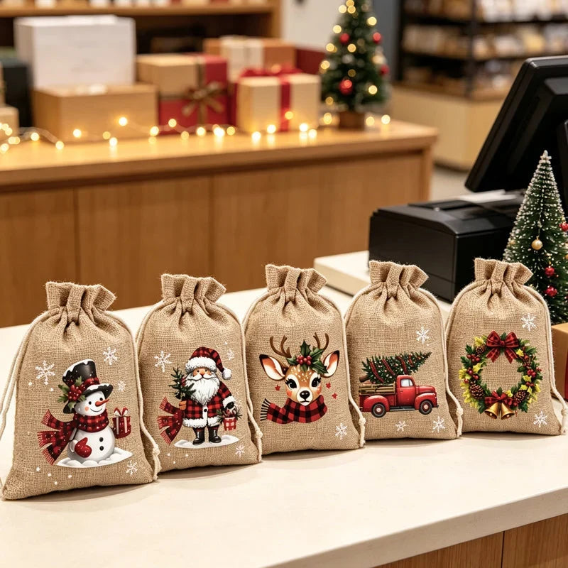 Giftvanta – Weihnachtliche Geschenkbeutel mit Weihnachtsmann- und Rentiermotiven