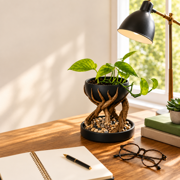 Leafbase – Blumentopf mit gedrehtem Sockel und Ablaufschale