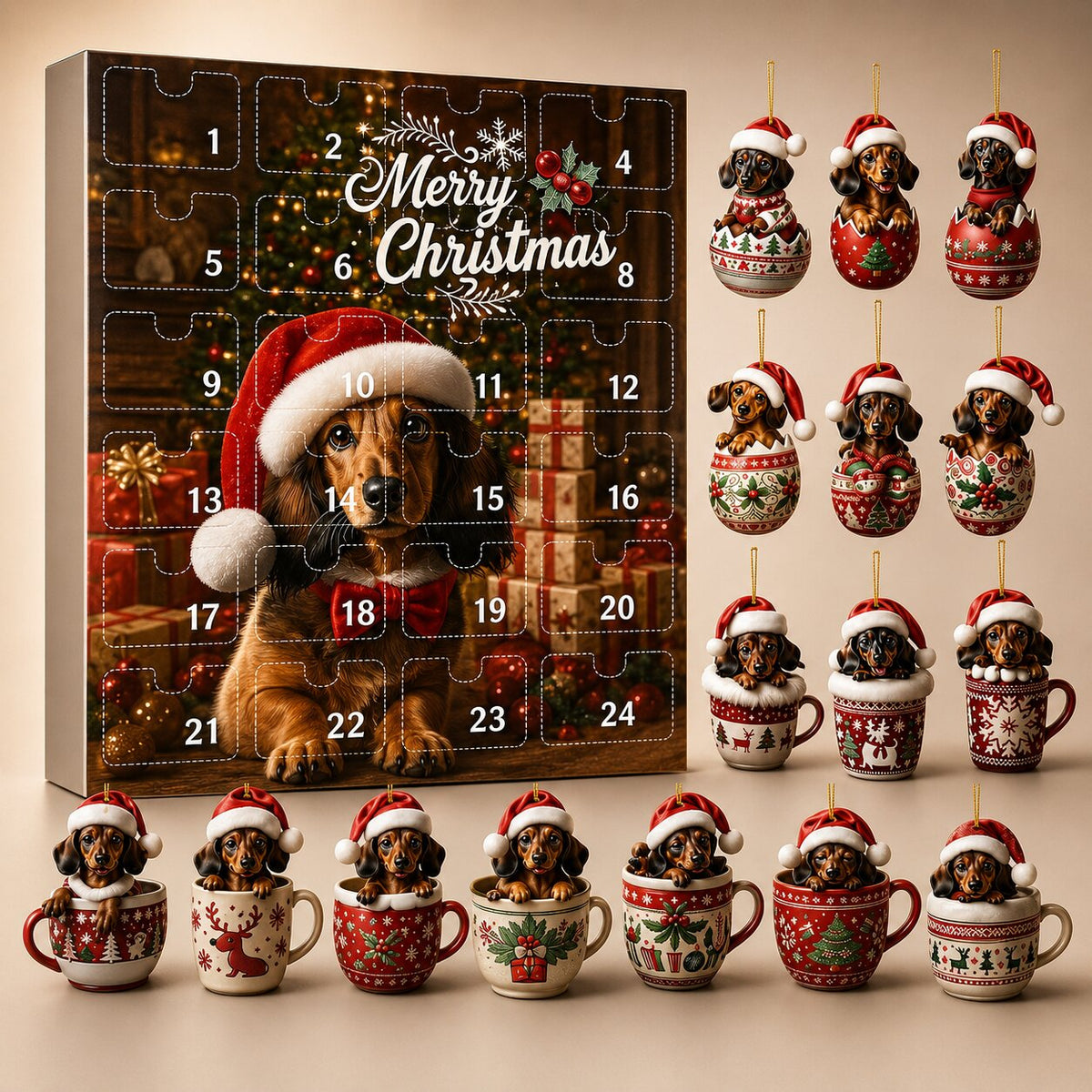Doxivanta – Adventskalender mit 24 Dackelmotiven hinter Türchen