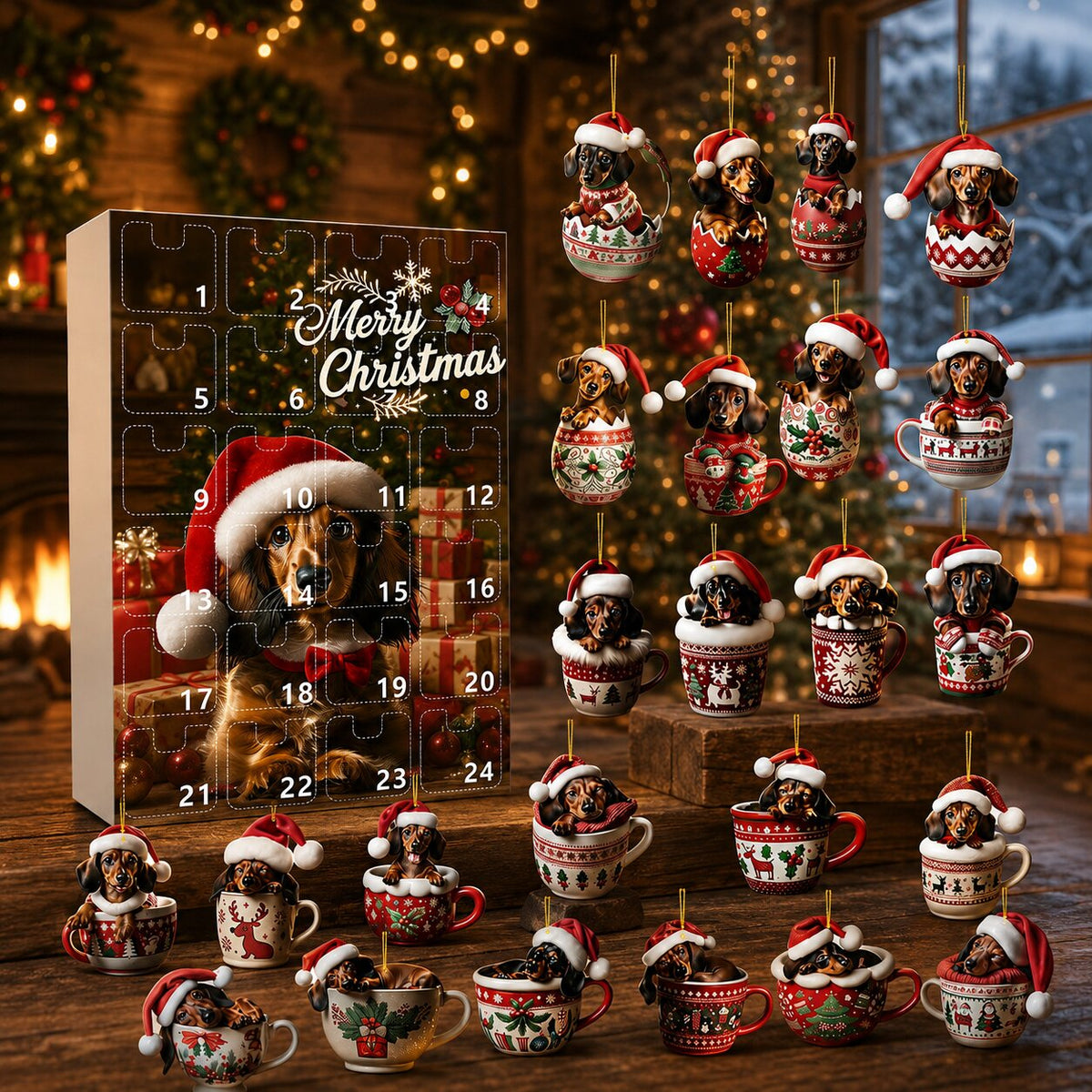 Doxivanta – Adventskalender mit 24 Dackelmotiven hinter Türchen