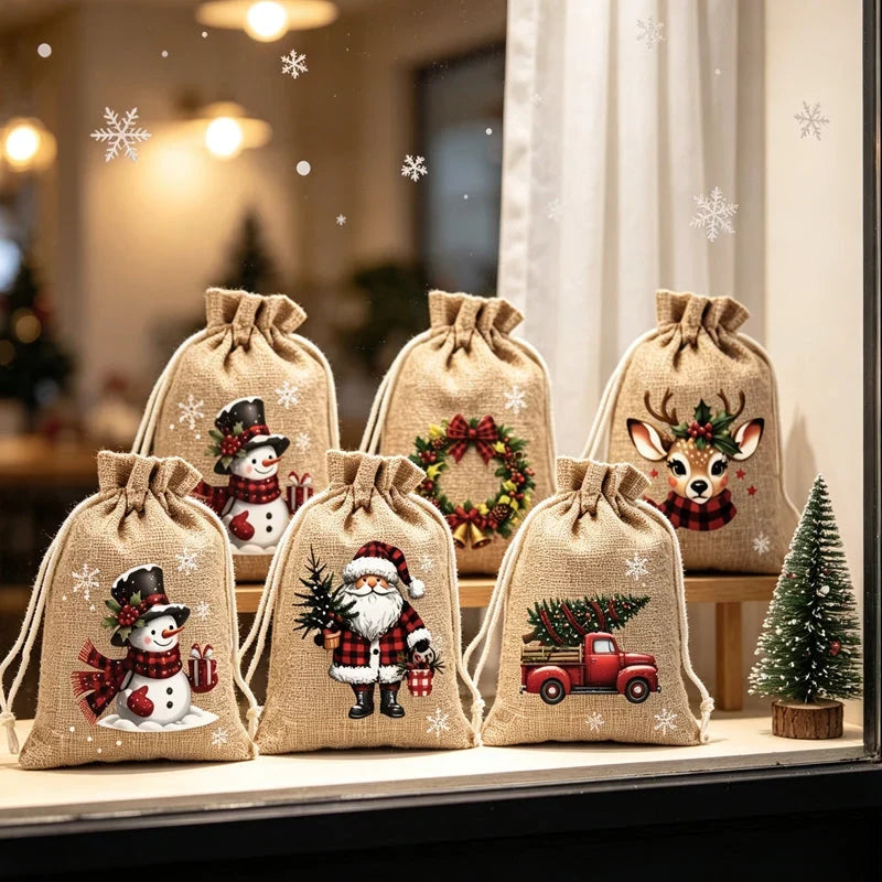 Giftvanta – Weihnachtliche Geschenkbeutel mit Weihnachtsmann- und Rentiermotiven