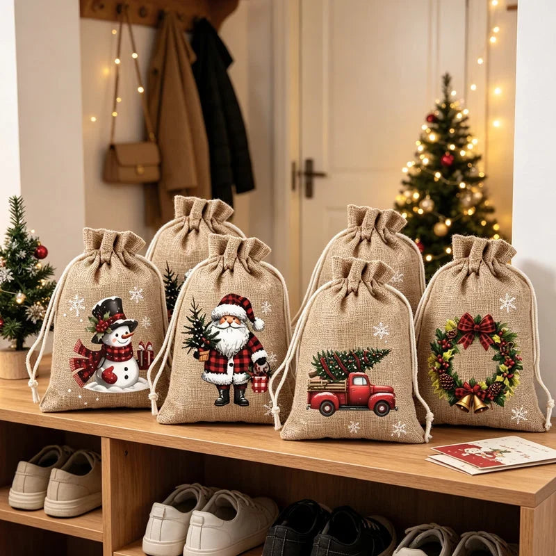 Giftvanta – Weihnachtliche Geschenkbeutel mit Weihnachtsmann- und Rentiermotiven