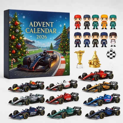 Racevent – Motorsport-Adventskalender mit 24 nummerierten Türchen und Rennwagenmotiven