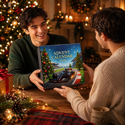 Racevent – Motorsport-Adventskalender mit 24 nummerierten Türchen und Rennwagenmotiven