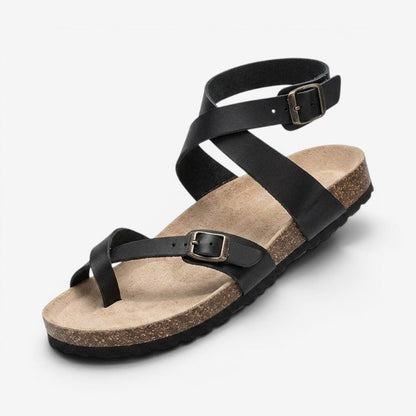 Flache Sandalen mit Zehensteg und verstellbarer Schnalle