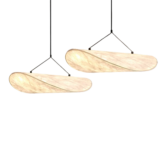 Pendelleuchte in Twist-Form mit Stoffoptik – Wabi-Sabi Stil