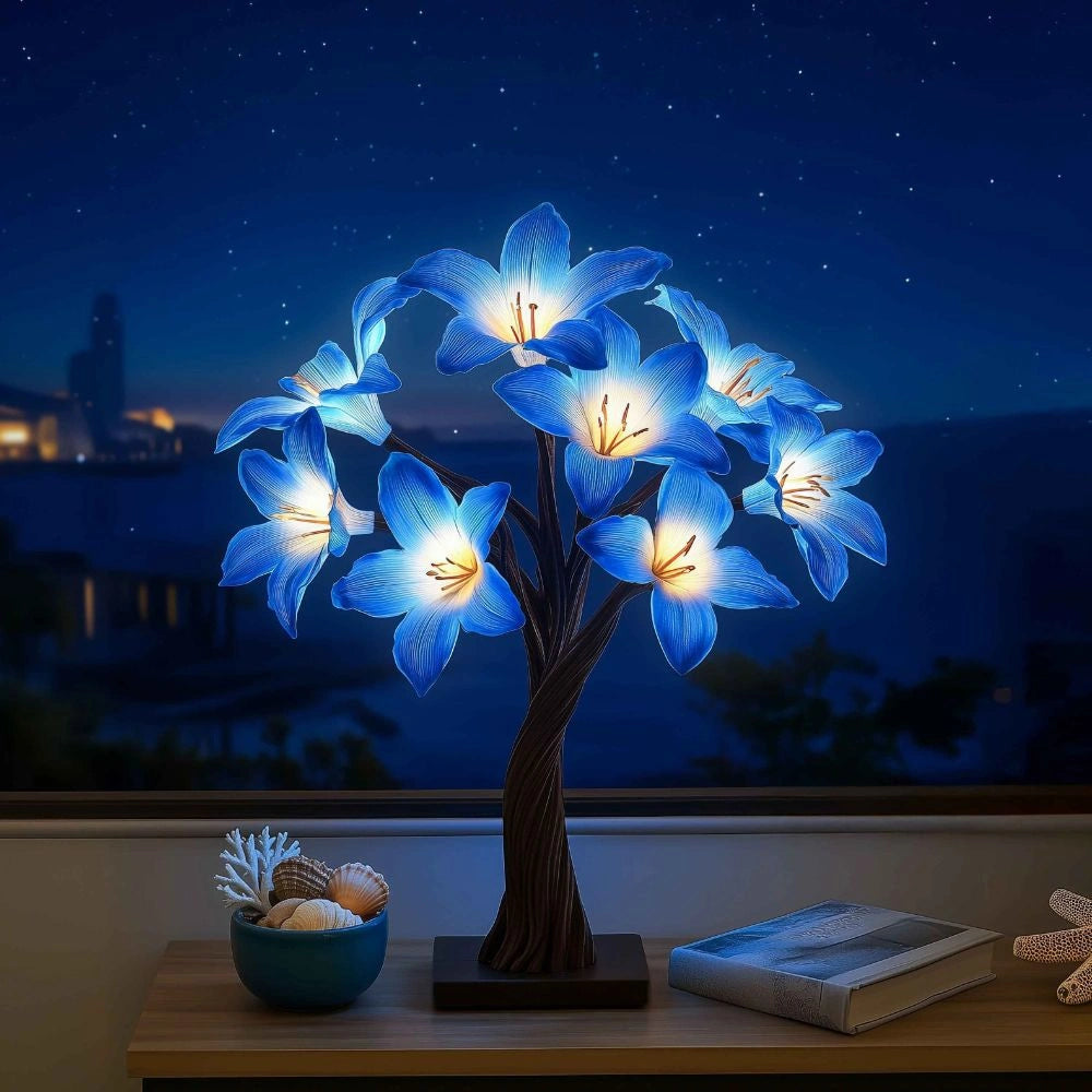 Calvessa – LED-Tischlampe in Baumform mit leuchtenden Blüten