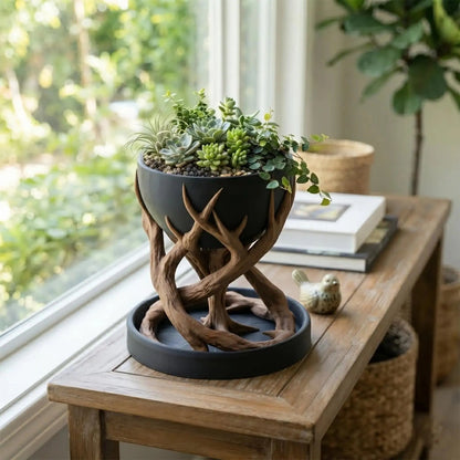 Leafbase – Blumentopf mit gedrehtem Sockel und Ablaufschale