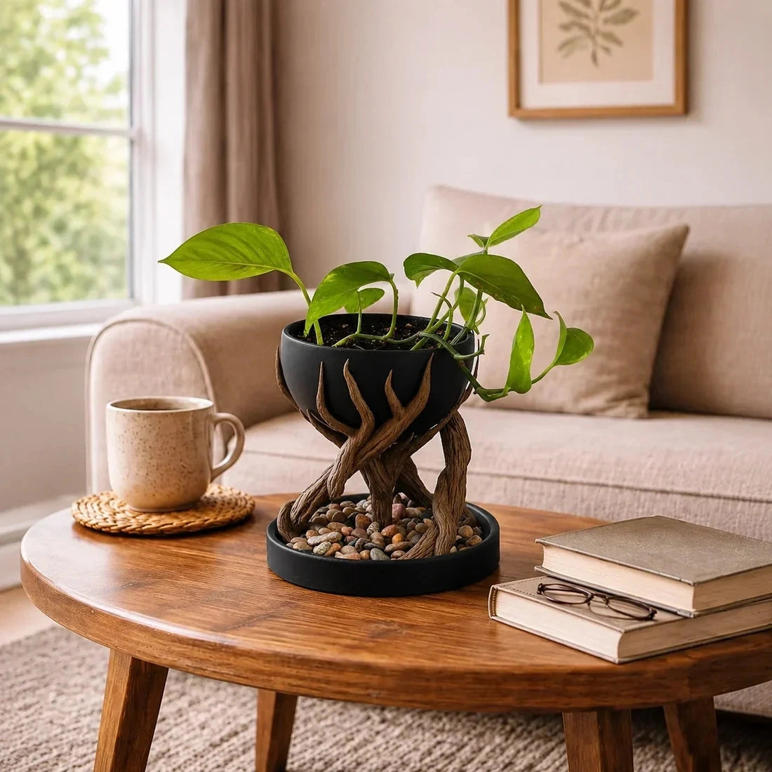 Leafbase – Blumentopf mit gedrehtem Sockel und Ablaufschale