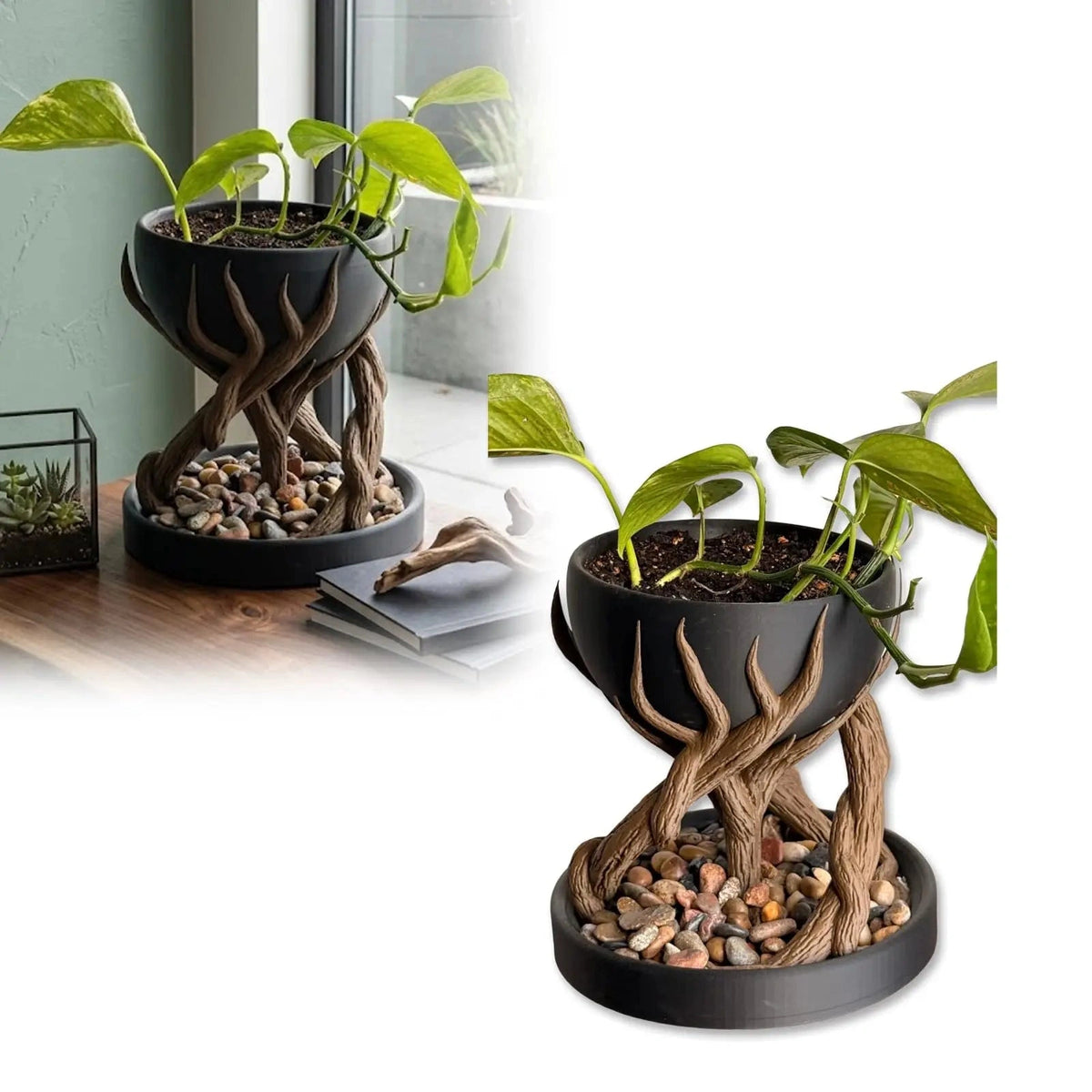 Leafbase – Blumentopf mit gedrehtem Sockel und Ablaufschale