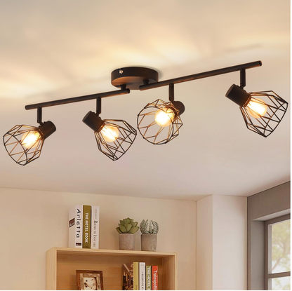 IndustrieLeuchte - Schwarze Retro Deckenlampe mit vier Spots