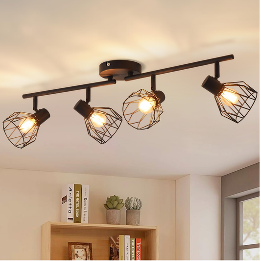 IndustrieLeuchte - Schwarze Retro Deckenlampe mit vier Spots
