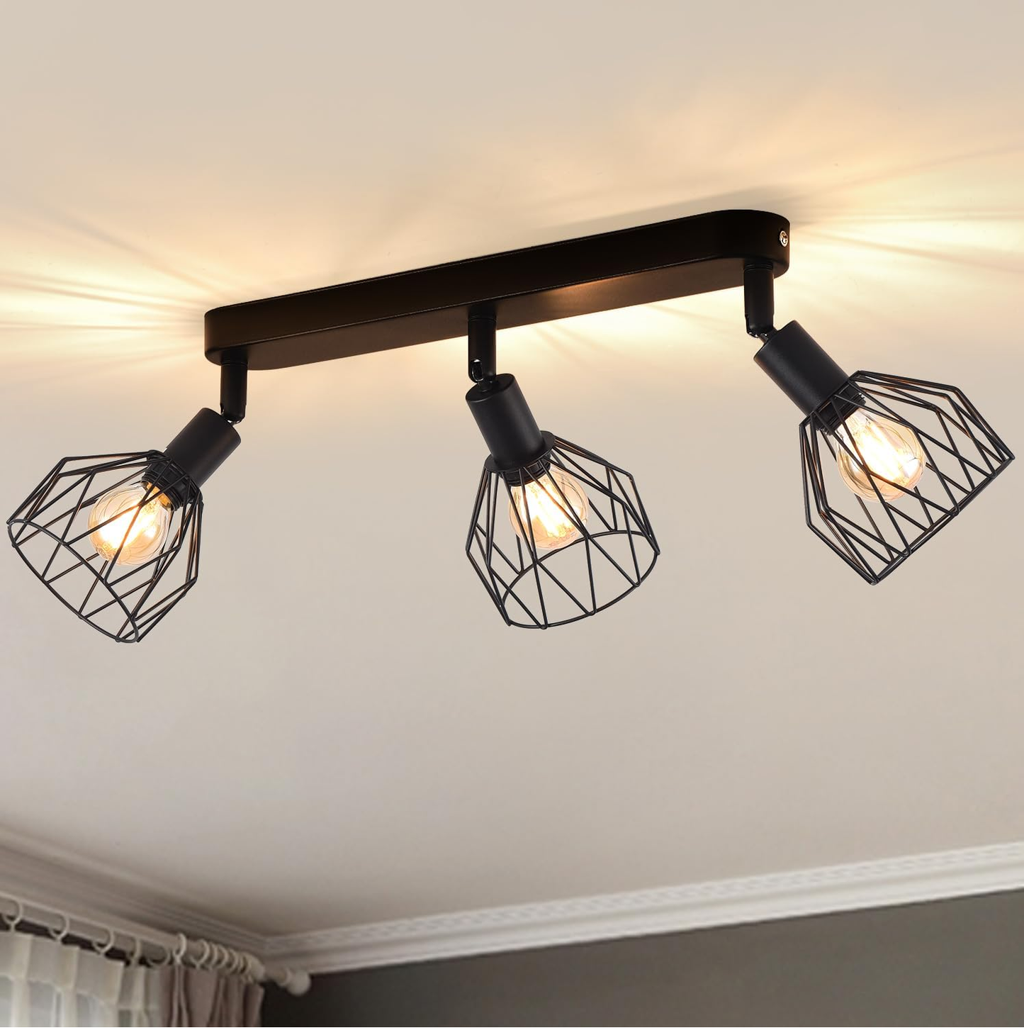 IndustrieLeuchte - Schwarze Retro Deckenlampe mit vier Spots
