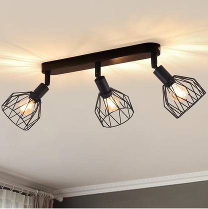 IndustrieLeuchte - Schwarze Retro Deckenlampe mit vier Spots