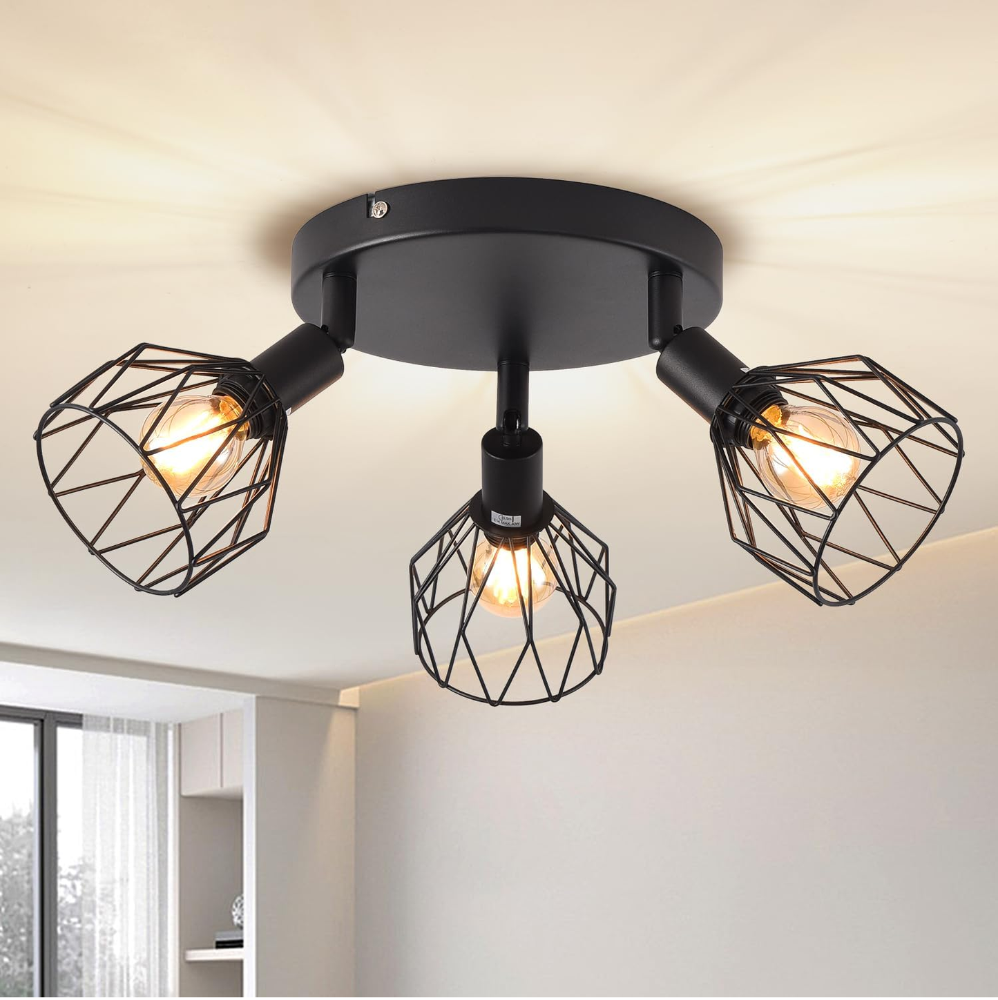 IndustrieLeuchte - Schwarze Retro Deckenlampe mit vier Spots