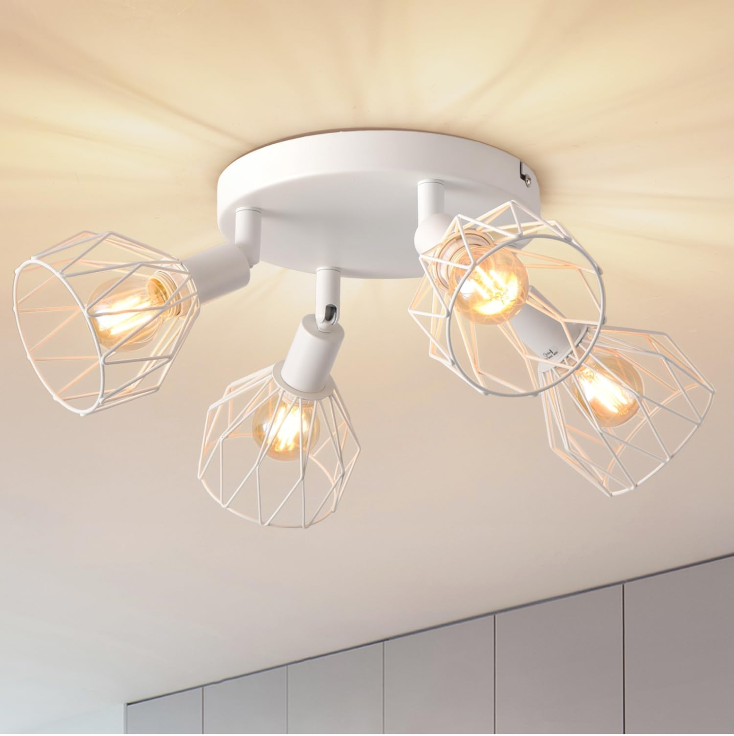 IndustrieLeuchte - Schwarze Retro Deckenlampe mit vier Spots