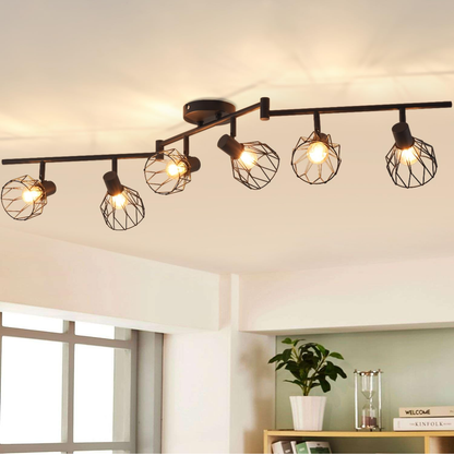 IndustrieLeuchte - Schwarze Retro Deckenlampe mit vier Spots