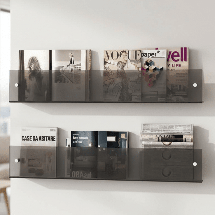 MODURACK – Minimalistischer Acryl-Wandhalter für Magazine in modernen Räumen