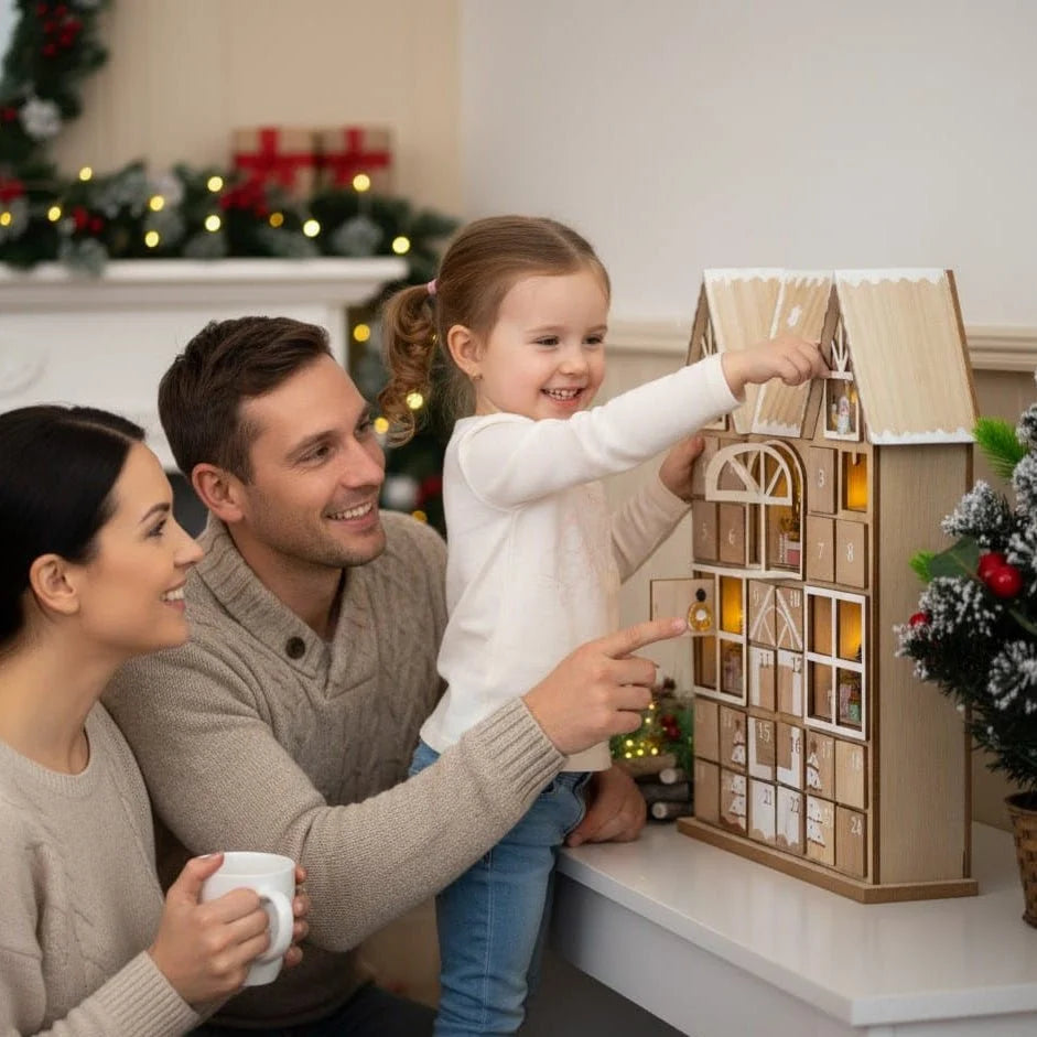 Merrybox – Adventskalender mit 24 Fächern und warmweißer LED-Beleuchtung