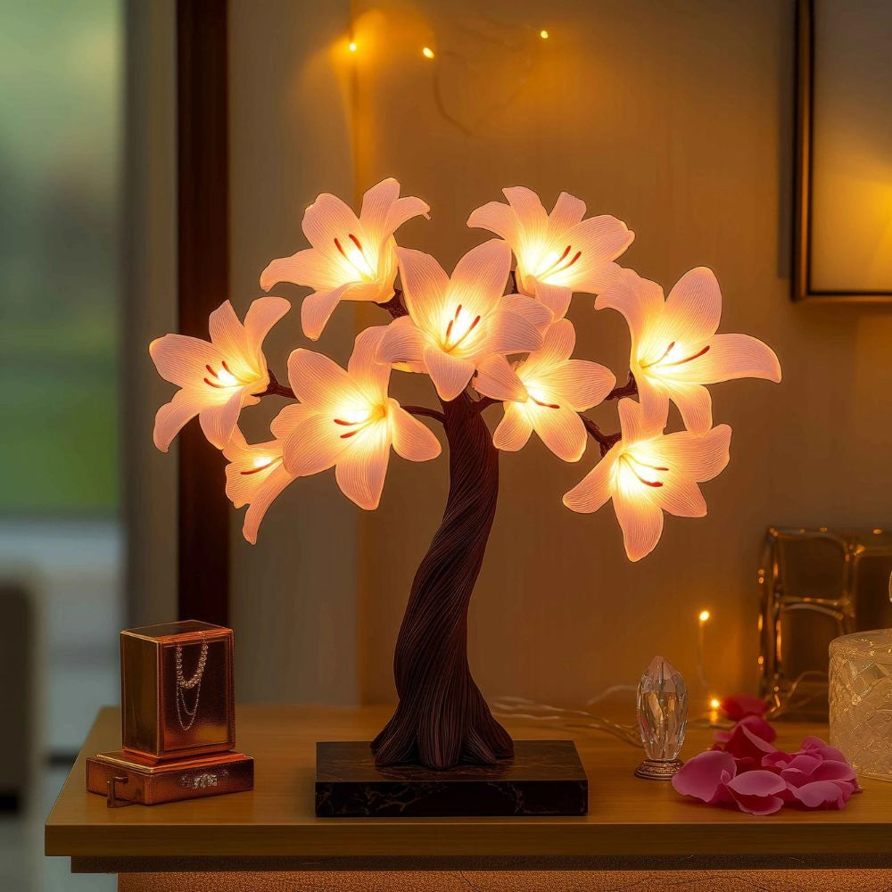 Calvessa – LED-Tischlampe in Baumform mit leuchtenden Blüten