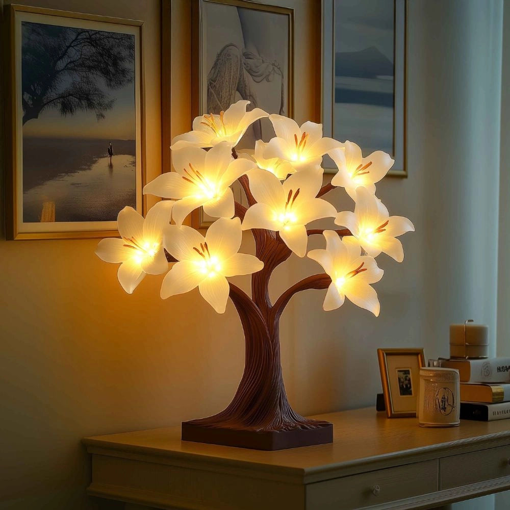 Calvessa – LED-Tischlampe in Baumform mit leuchtenden Blüten